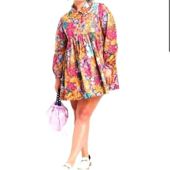 Kika Vargas X Target Multicolored Anemone Collared Babydoll Mini Dress - 1X - Picture 2 of 15
